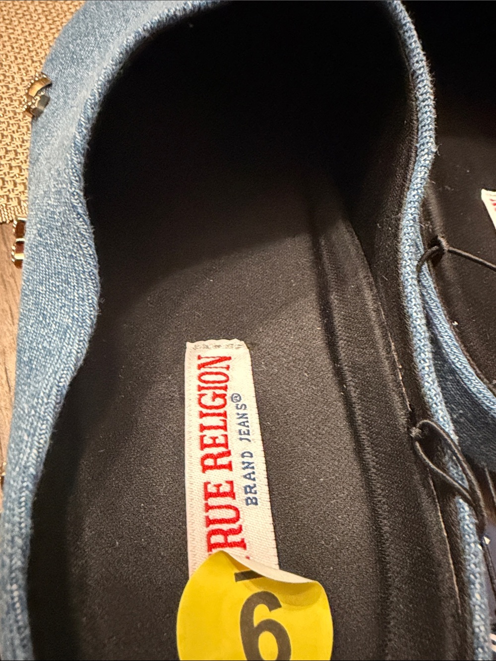 True Religion Denim Blue Slip-On Mules with Horseshoe Studs - Picture 9 of 17